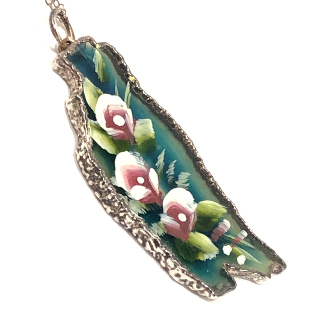 Painted Glass Pendant - Sterling Chain - Picture 2 of 7